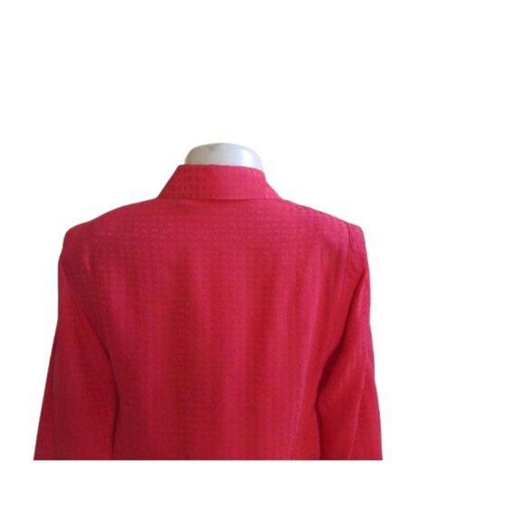 Vintage Oleg Cassini Red Textured Silk Button-Up Shirt Size 4 Long Sleeve Collar - Picture 6 of 8